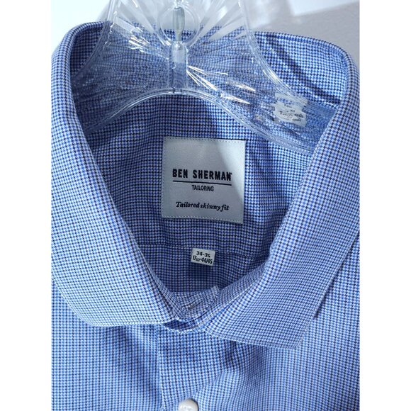 Ben Sherman Tailored Skinny Fit Mens Shirt 17 1/2 - 44/45 Blue Brown Checkered L - Picture 2 of 16